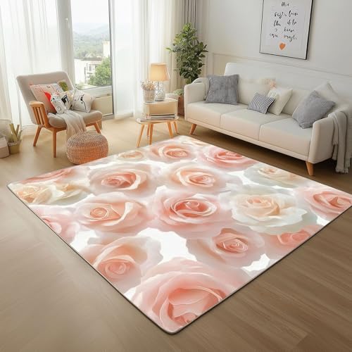 Dpvbffx Rosa Rosenmuster Teppich Groß 160x230 cm, Romantisch Blumen Waschbare Teppiche Antirutsch, Modern Aesthetic Floral Teppich Weich Kurzflor Fur Wohnzimmer Schlafzimmer Kinderzimmer Bettvorleger Dpvbffx Rosa Rosenmuster Teppich Groß 160x230 cm, Romantisch Blumen Waschbare Teppiche Antirutsch, Modern Aesthetic Floral Teppich Weich Kurzflor Fur Wohnzimmer Schlafzimmer Kinderzimmer Bettvorleger von Dpvbffx