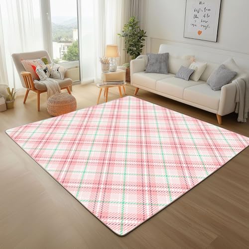 Dpvbffx Rosa Schottenkaro Teppich Wohnzimmer, Landhausstil Kariert Kurzflor Teppich 140x200 cm, Gitter Karomuster Teppiche Antirutsch Weich Waschbare Teppiche Kinderzimmer Schlafzimmer Bettvorleger Dpvbffx Rosa Schottenkaro Teppich Wohnzimmer, Landhausstil Kariert Kurzflor Teppich 140x200 cm, Gitter Karomuster Teppiche Antirutsch Weich Waschbare Teppiche Kinderzimmer Schlafzimmer Bettvorleger von Dpvbffx