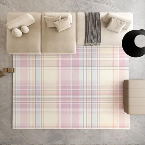 Dpvbffx Rosa Schottenkaro Teppich rutschfest Weich, Landhausstil Gingham Teppich Wohnzimmer 80x120 cm, Kariert Streifen Teppiche Kurzflor Waschbare fur Schlafzimmer Badezimmer Kinderzimmer von Dpvbffx