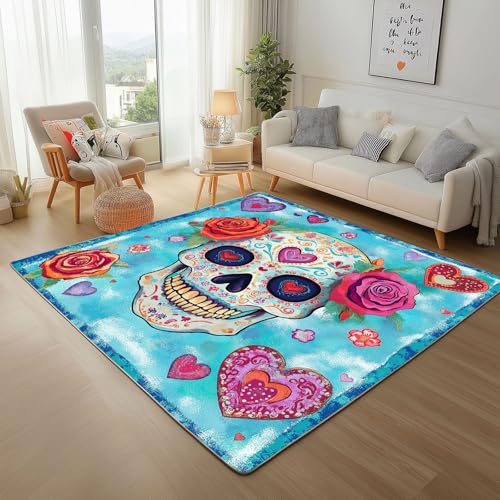 Dpvbffx Rose Zuckerschädel Teppich Groß 200x290 cm, Blumen Mexiko Totenkopf Teppiche Antirutsch, Exotisch Skull Knochen Teppich Weich Kurzflor Fur Wohnzimmer Schlafzimmer Kinderzimmer Bettvorleger Dpvbffx Rose Zuckerschädel Teppich Groß 200x290 cm, Blumen Mexiko Totenkopf Teppiche Antirutsch, Exotisch Skull Knochen Teppich Weich Kurzflor Fur Wohnzimmer Schlafzimmer Kinderzimmer Bettvorleger von Dpvbffx