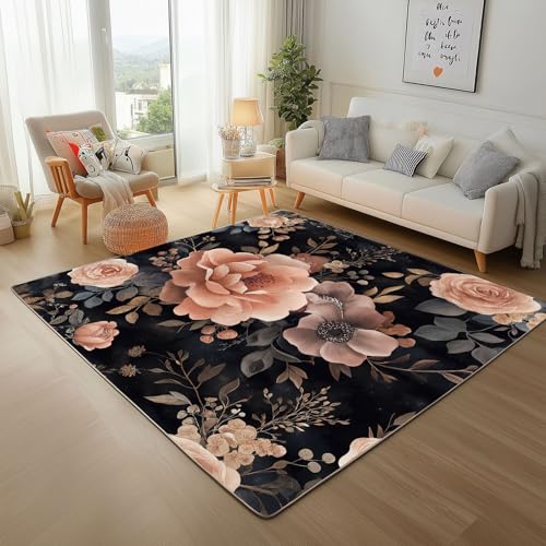 Dpvbffx Rosenmuster Teppich Rutschfest Weich, Vintage Blumen Teppich Wohnzimmer 100x150 cm, Aesthetic Romantisch Teppiche Kurzflor Waschbare fur Schlafzimmer Badezimmer Kinderzimmer Schmutzfangteppich von Dpvbffx