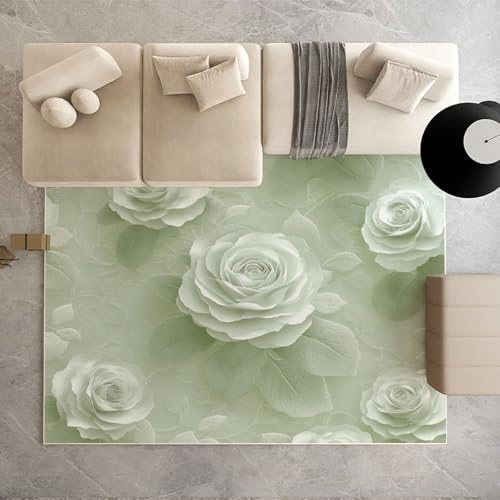 Dpvbffx Rosenmuster Teppich Wohnzimmer, Romantisch Blumen Kurzflor Teppich 160x200 cm, Elegant Pflanzen Floral Teppiche Antirutsch Weich Waschbare Teppiche Kinderzimmer Schlafzimmer Bettvorleger von Dpvbffx