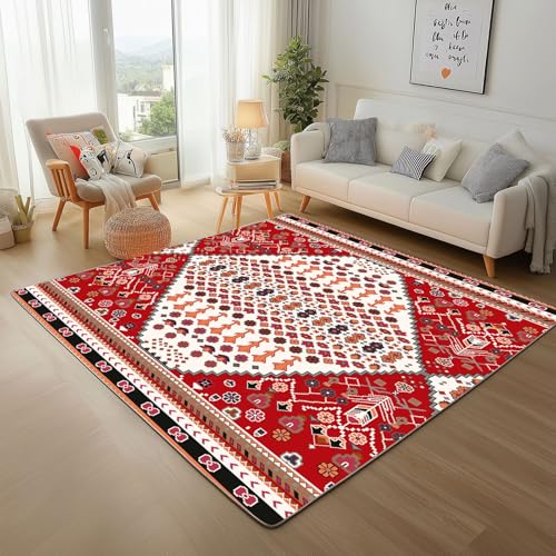 Dpvbffx Rot Boho Geometrisch Teppich Wohnzimmer, Vintage Ethnisch Blumen Kurzflor Teppich 120x170 cm, Orientalische Traditionelle Teppiche Antirutsch Teppiche Kinderzimmer Schlafzimmer Bettvorleger Dpvbffx Rot Boho Geometrisch Teppich Wohnzimmer, Vintage Ethnisch Blumen Kurzflor Teppich 120x170 cm, Orientalische Traditionelle Teppiche Antirutsch Teppiche Kinderzimmer Schlafzimmer Bettvorleger von Dpvbffx