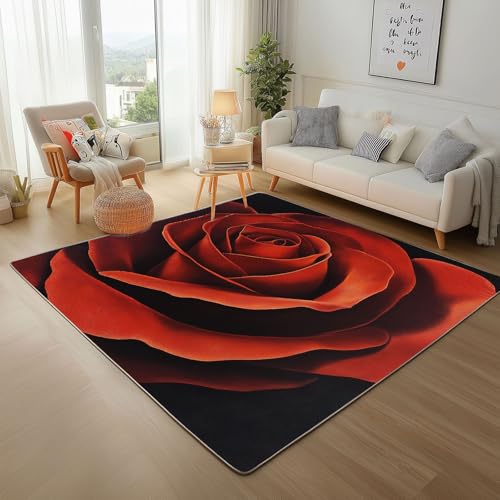 Dpvbffx Rot Rose Teppich Groß 160x230 cm, Blütenblatt Romantisch Blumen Waschbare Teppiche Antirutsch, Vintage Aesthetic Teppich Weich Kurzflor Fur Wohnzimmer Schlafzimmer Kinderzimmer Bettvorleger Dpvbffx Rot Rose Teppich Groß 160x230 cm, Blütenblatt Romantisch Blumen Waschbare Teppiche Antirutsch, Vintage Aesthetic Teppich Weich Kurzflor Fur Wohnzimmer Schlafzimmer Kinderzimmer Bettvorleger von Dpvbffx