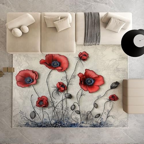 Dpvbffx Rote Mohn Teppich rutschfest Weich, Botanisch Blumen Teppich Wohnzimmer 80x150 cm, Vintage Rustikale Teppiche Kurzflor Waschbare fur Schlafzimmer Badezimmer Kinderzimmer Dpvbffx Rote Mohn Teppich rutschfest Weich, Botanisch Blumen Teppich Wohnzimmer 80x150 cm, Vintage Rustikale Teppiche Kurzflor Waschbare fur Schlafzimmer Badezimmer Kinderzimmer von Dpvbffx
