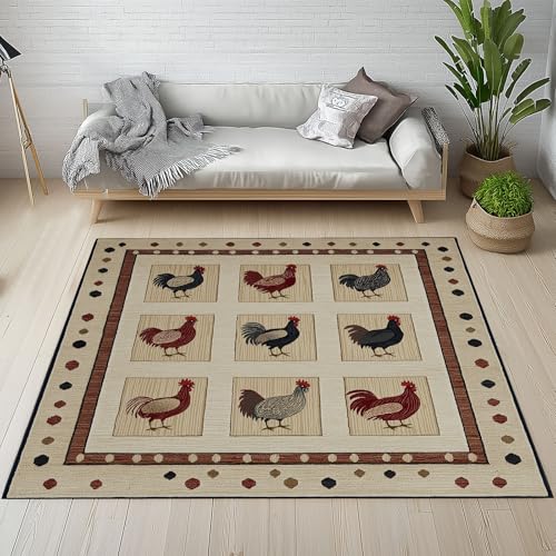 Dpvbffx Rustikale Tiermotiv Teppich Groß 160x230 cm, Bauernhaus Geflügel Huhn Waschbare Teppiche Antirutsch, Bauernhof Tier Teppich Weich Kurzflor Fur Wohnzimmer Schlafzimmer Kinderzimmer Bettvorleger von Dpvbffx