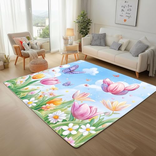 Dpvbffx Schmetterling Blumen Teppich Groß 200x290 cm, Frühling Naturthema Waschbare Teppiche Antirutsch, Garten Pflanzen Floral Teppich Kurzflor Fur Wohnzimmer Schlafzimmer Kinderzimmer Bettvorleger Dpvbffx Schmetterling Blumen Teppich Groß 200x290 cm, Frühling Naturthema Waschbare Teppiche Antirutsch, Garten Pflanzen Floral Teppich Kurzflor Fur Wohnzimmer Schlafzimmer Kinderzimmer Bettvorleger von Dpvbffx
