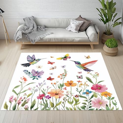 Dpvbffx Schmetterling Kolibri Teppich Groß 200x290 cm, Frühling Pflanzen Blumen Teppiche Antirutsch, Landhaus Rustikal Teppich Weich Kurzflor Fur Wohnzimmer Schlafzimmer Kinderzimmer Bettvorleger Dpvbffx Schmetterling Kolibri Teppich Groß 200x290 cm, Frühling Pflanzen Blumen Teppiche Antirutsch, Landhaus Rustikal Teppich Weich Kurzflor Fur Wohnzimmer Schlafzimmer Kinderzimmer Bettvorleger von Dpvbffx