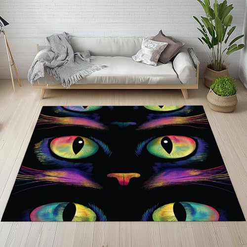 Dpvbffx Schwarze Katze Teppich Wohnzimmer, Tiermotiv Illustration Kurzflor Teppich 160x200 cm, Halloween Kätzchen Teppiche Antirutsch Weich Waschbare Teppiche Kinderzimmer Schlafzimmer Bettvorleger von Dpvbffx