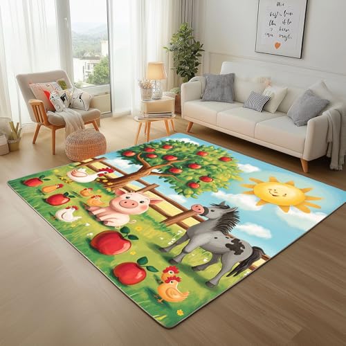 Dpvbffx Schwein Huhn Pferde Fußmatte 40x60 cm, Karikatur Bauernhof Tier Teppich Klein rutschfest, Niedlich Tier Teppich Kurzflor, Waschbarer Teppiche Gegend Schmutzfangmatte fur Innen Outdoor Eingang von Dpvbffx