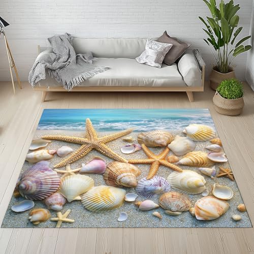 Dpvbffx Seestern Muschel Fußmatte 50x80 cm, Sommer Meeresmotiv Teppich Klein rutschfest, Tropisch Meer Strand Teppich Kurzflor, Waschbarer Teppiche Gegend Schmutzfangmatte fur Innen Outdoor Eingang Dpvbffx Seestern Muschel Fußmatte 50x80 cm, Sommer Meeresmotiv Teppich Klein rutschfest, Tropisch Meer Strand Teppich Kurzflor, Waschbarer Teppiche Gegend Schmutzfangmatte fur Innen Outdoor Eingang von Dpvbffx