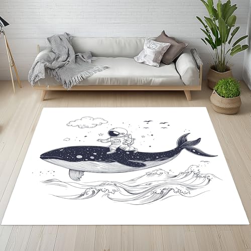 Dpvbffx Skizze Illustration Fußmatte 50x80 cm, Astronaut Wal Teppich Klein rutschfest, Lustige Karikatur Waschbarer Teppich Kurzflor Weich, Teppiche Gegend Schmutzfangmatte fur Innen Outdoor Eingang von Dpvbffx