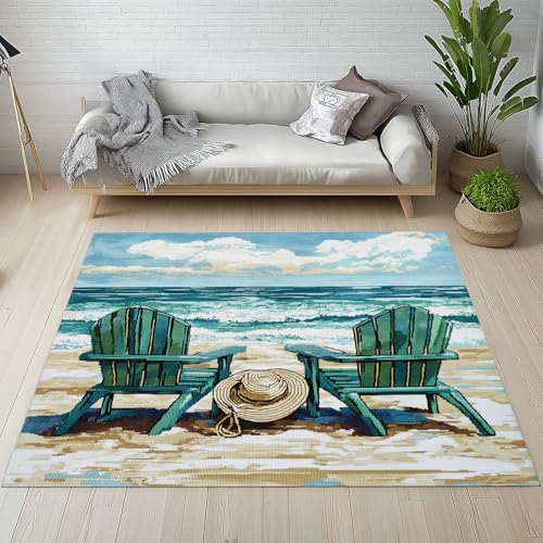 Dpvbffx Sommer Küste Teppich Wohnzimmer, Meereswelle Strand Loungesessel Kurzflor Teppich 160x200 cm, Hawaii Urlaub Teppiche Antirutsch Weich Waschbare Teppiche Kinderzimmer Schlafzimmer Bettvorleger von Dpvbffx