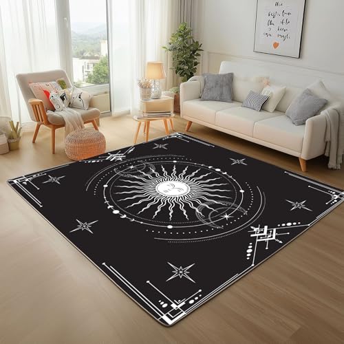 Dpvbffx Sonne Und Mond Teppich rutschfest, Gotisch Tarot Astrologie Teppich Wohnzimmer 80x120 cm, Böhmen Himmlisch Teppiche Kurzflor fur Schlafzimmer Badezimmer Kinderzimmer Schmutzfangteppich von Dpvbffx