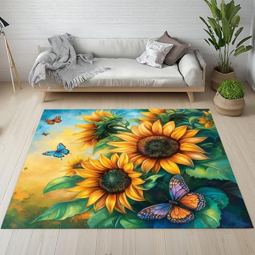 Dpvbffx Sonnenblume Teppich rutschfest, Blumen Schmetterling Teppich Wohnzimmer 100x150 cm, Landhaus Pflanzen Teppiche Kurzflor Waschbare fur Schlafzimmer Badezimmer Kinderzimmer Schmutzfangteppich Dpvbffx Sonnenblume Teppich rutschfest, Blumen Schmetterling Teppich Wohnzimmer 100x150 cm, Landhaus Pflanzen Teppiche Kurzflor Waschbare fur Schlafzimmer Badezimmer Kinderzimmer Schmutzfangteppich von Dpvbffx