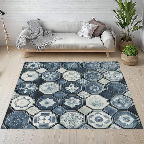 Dpvbffx Spanisch Fliesen Teppich Wohnzimmer Schlafzimmer, Hexagon Geometrisch Blumen Kurzflor Teppich 120x170 cm, Vintage Boho Teppiche Antirutsch Weich Waschbare Teppiche Kinderzimmer Bettvorleger Dpvbffx Spanisch Fliesen Teppich Wohnzimmer Schlafzimmer, Hexagon Geometrisch Blumen Kurzflor Teppich 120x170 cm, Vintage Boho Teppiche Antirutsch Weich Waschbare Teppiche Kinderzimmer Bettvorleger von Dpvbffx