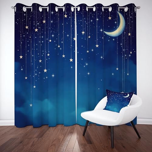 Dpvbffx Sternenhimmel Verdunklungsgardine Wohnzimmer, Nacht Sterne Mond Ösenvorhang Schlafzimmer, Fantasie Karikatur Thermogardine 2er Set 245x140 cm, Blickdicht Blackout Fensterdekoration Dpvbffx Sternenhimmel Verdunklungsgardine Wohnzimmer, Nacht Sterne Mond Ösenvorhang Schlafzimmer, Fantasie Karikatur Thermogardine 2er Set 245x140 cm, Blickdicht Blackout Fensterdekoration von Dpvbffx