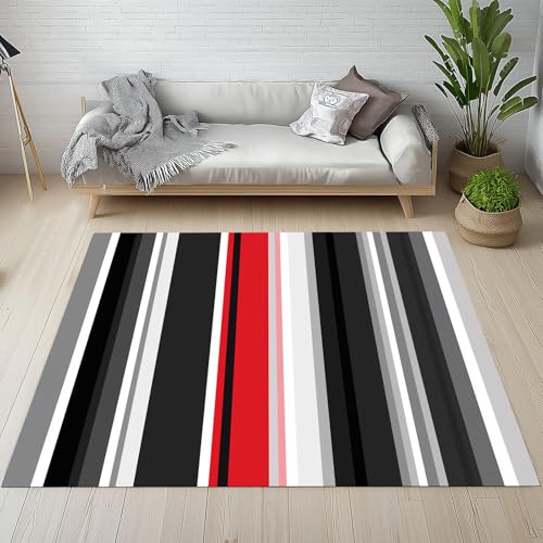 Dpvbffx Streifen Muster Teppich Groß 160x230 cm, Grau Weiß Rot Gestreift Waschbare Teppiche Antirutsch, Modern Geometrisch Teppich Weich Kurzflor Fur Wohnzimmer Schlafzimmer Kinderzimmer Bettvorleger von Dpvbffx