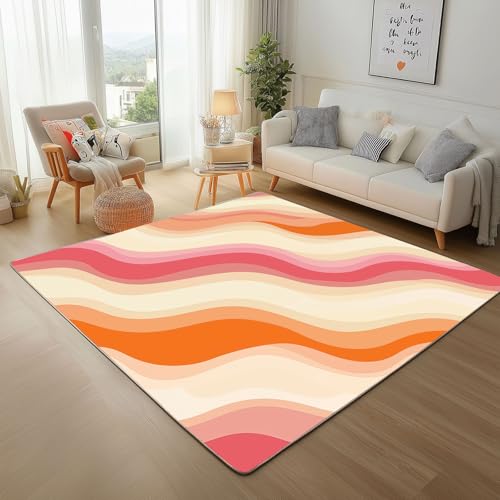 Dpvbffx Streifen Wellenlinien Fußmatte 60x90cm, Geometrisch Gestreift Teppich Klein Rutschfest, Modern Aesthetic Teppich Kurzflor, Waschbarer Teppiche Gegend Schmutzfangmatte fur Innen Outdoor Eingang von Dpvbffx