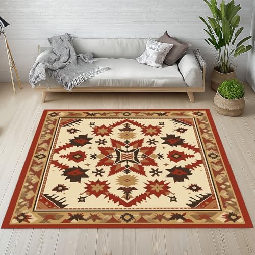 Dpvbffx Südwestliche Teppich rutschfest, Antike Ethnisch Tribal Teppich Wohnzimmer 80x150 cm, Geometrisch Azteken Teppiche Kurzflor fur Schlafzimmer Badezimmer Kinderzimmer Schmutzfangteppich von Dpvbffx