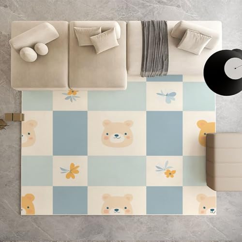 Dpvbffx Süße Bär Kariert Teppich Wohnzimmer, Geometrisch Karo Kurzflor Teppich 120x170 cm, Kinder Karikatur Niedlich Teppiche Antirutsch Weich Waschbare Teppiche Kinderzimmer Schlafzimmer Bettvorleger Dpvbffx Süße Bär Kariert Teppich Wohnzimmer, Geometrisch Karo Kurzflor Teppich 120x170 cm, Kinder Karikatur Niedlich Teppiche Antirutsch Weich Waschbare Teppiche Kinderzimmer Schlafzimmer Bettvorleger von Dpvbffx