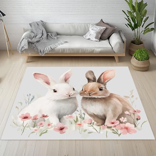 Dpvbffx Süße Kaninchen Fußmatte 60x90 cm, Aquarell Tiermotiv Teppich Klein rutschfest, Niedlich Blumen Tier Teppich Kurzflor, Waschbarer Teppiche Gegend Schmutzfangmatte fur Innen Outdoor Eingang Dpvbffx Süße Kaninchen Fußmatte 60x90 cm, Aquarell Tiermotiv Teppich Klein rutschfest, Niedlich Blumen Tier Teppich Kurzflor, Waschbarer Teppiche Gegend Schmutzfangmatte fur Innen Outdoor Eingang von Dpvbffx