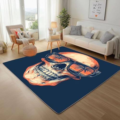 Dpvbffx Totenkopf Teppich Rutschfest, Vintage Hip Hop Schädel Teppich Wohnzimmer 80x120 cm, Tropisch Palme Skull Teppiche Kurzflor Waschbare fur Schlafzimmer Badezimmer Kinderzimmer Schmutzfangteppich von Dpvbffx