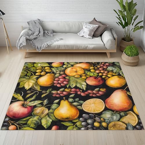 Dpvbffx Trauben Birne Zitrone Teppich Wohnzimmer, Vintage Rustikale Obst Kurzflor Teppich 120x170 cm, Herbst Frücht Blätter Teppiche Antirutsch Weich Teppiche Kinderzimmer Schlafzimmer Bettvorleger Dpvbffx Trauben Birne Zitrone Teppich Wohnzimmer, Vintage Rustikale Obst Kurzflor Teppich 120x170 cm, Herbst Frücht Blätter Teppiche Antirutsch Weich Teppiche Kinderzimmer Schlafzimmer Bettvorleger von Dpvbffx