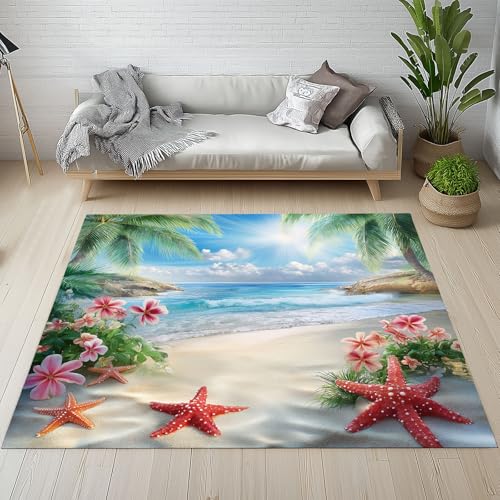 Dpvbffx Tropisch Ozean Teppich rutschfest, Hawaii Meereswelle Strand Teppich Wohnzimmer 100x150 cm, Palme Blumen Seestern Teppiche Kurzflor fur Schlafzimmer Badezimmer Kinderzimmer Schmutzfangteppich Dpvbffx Tropisch Ozean Teppich rutschfest, Hawaii Meereswelle Strand Teppich Wohnzimmer 100x150 cm, Palme Blumen Seestern Teppiche Kurzflor fur Schlafzimmer Badezimmer Kinderzimmer Schmutzfangteppich von Dpvbffx