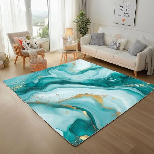 Dpvbffx Türkis Marmor Teppich rutschfest, Modern Luxus Abstrakte Teppich Wohnzimmer 80x120 cm, Aesthetic Kunst Teppiche Kurzflor Waschbare fur Schlafzimmer Badezimmer Kinderzimmer Schmutzfangteppich von Dpvbffx