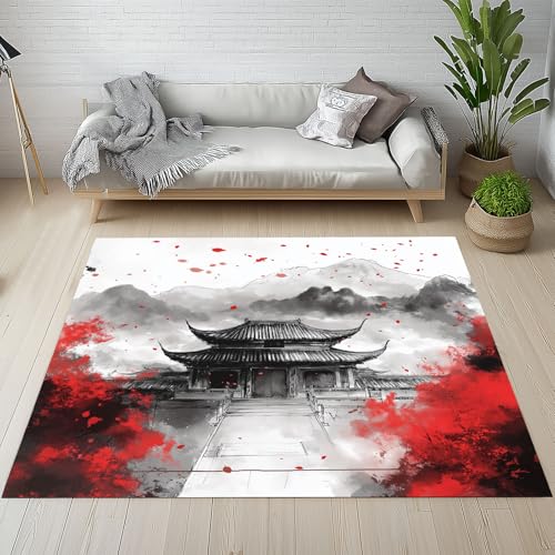 Dpvbffx Tuschemalerei Fußmatte 50x80 cm, Asiatisch Landschaft Kunst Teppich Klein rutschfest, Chinesischer Stil Teppich Kurzflor, Waschbarer Teppiche Gegend Schmutzfangmatte fur Innen Outdoor Eingang von Dpvbffx
