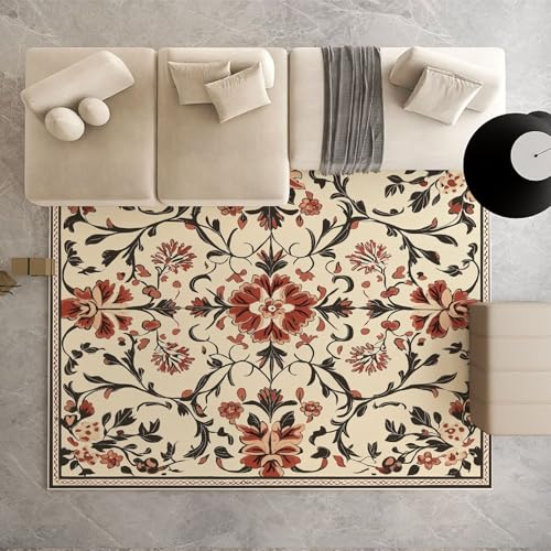 Dpvbffx Vintage Blumenmuster Teppich rutschfest Weich, Boho Rebe Blumen Teppich Wohnzimmer 80x120 cm, Bauernhaus Rustikale Teppiche Kurzflor Waschbare fur Schlafzimmer Badezimmer Kinderzimmer von Dpvbffx