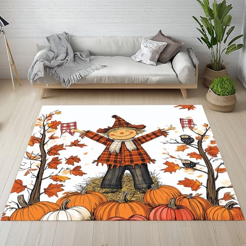 Dpvbffx Vogelscheuche Teppich Wohnzimmer, Kürbis Ahornblatt Kurzflor Teppich 140x200 cm, Herbst Erntedankfest Teppiche Antirutsch Weich Waschbare Teppiche Kinderzimmer Schlafzimmer Bettvorleger Dpvbffx Vogelscheuche Teppich Wohnzimmer, Kürbis Ahornblatt Kurzflor Teppich 140x200 cm, Herbst Erntedankfest Teppiche Antirutsch Weich Waschbare Teppiche Kinderzimmer Schlafzimmer Bettvorleger von Dpvbffx