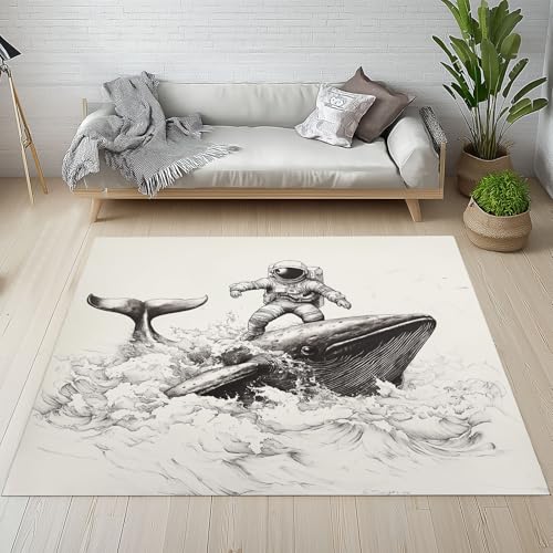 Dpvbffx Wal Astronaut Teppich Wohnzimmer Schlafzimmer, Skizze Malerei Illustration Kurzflor Teppich 160x200 cm, Kreative Lustige Teppiche Antirutsch Weich Waschbare Teppiche Kinderzimmer Bettvorleger von Dpvbffx