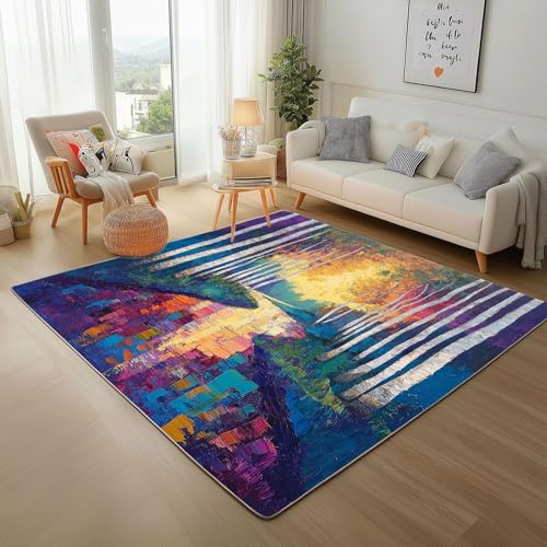 Dpvbffx Wald Fluss See Teppich Groß 160x230 cm, Ölgemälde Landschaft Waschbare Teppiche Antirutsch, Modern Abstrakte Kunst Teppich Weich Kurzflor Fur Wohnzimmer Schlafzimmer Kinderzimmer Bettvorleger Dpvbffx Wald Fluss See Teppich Groß 160x230 cm, Ölgemälde Landschaft Waschbare Teppiche Antirutsch, Modern Abstrakte Kunst Teppich Weich Kurzflor Fur Wohnzimmer Schlafzimmer Kinderzimmer Bettvorleger von Dpvbffx