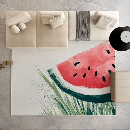 Dpvbffx Wassermelone Fußmatte 50x80 cm, Aquarell Frücht Teppich Klein rutschfest, Minimalistisch Sommer Obst Teppich Kurzflor, Waschbarer Teppiche Gegend Schmutzfangmatte fur Innen Outdoor Eingang von Dpvbffx