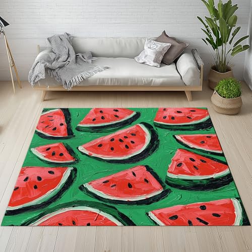 Dpvbffx Wassermelone Fußmatte 60x90 cm, Sommer Frücht Teppich Klein rutschfest, Obst Ölgemälde Teppich Kurzflor, Waschbarer Teppiche Gegend Schmutzfangmatte fur Innen Outdoor Eingang von Dpvbffx