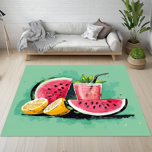 Dpvbffx Wassermelone Zitrone Teppich Groß 245x300 cm, Sommer Frücht Getränk Waschbare Teppiche Antirutsch, Tropische Frücht Teppich Weich Kurzflor Fur Wohnzimmer Schlafzimmer Kinderzimmer Bettvorleger von Dpvbffx