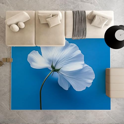 Dpvbffx Weiß Mohn Teppich Wohnzimmer, Modern Kunst Blumen Kurzflor Teppich 160x200 cm, Aesthetic Pflanzen Floral Teppiche Antirutsch Weich Waschbare Teppiche Kinderzimmer Schlafzimmer Bettvorleger von Dpvbffx