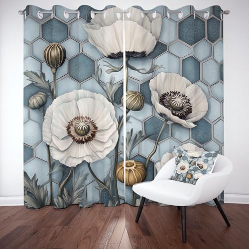 Dpvbffx Weiß Mohnblume Verdunklungsgardine Wohnzimmer, Honeycomb Blumen Ösenvorhang Schlafzimmer, Floral Geometrisch Thermogardine 2er Set 245x140 cm, Blickdicht Blackout Fensterdekoration Dpvbffx Weiß Mohnblume Verdunklungsgardine Wohnzimmer, Honeycomb Blumen Ösenvorhang Schlafzimmer, Floral Geometrisch Thermogardine 2er Set 245x140 cm, Blickdicht Blackout Fensterdekoration von Dpvbffx