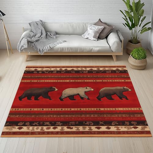 Dpvbffx Western Bär Teppich Wohnzimmer, Tribal Wildtier Kurzflor Teppich 120x170 cm, Böhmen Tiermotiv Teppiche Antirutsch Weich Waschbare Teppiche Kinderzimmer Schlafzimmer Bettvorleger von Dpvbffx