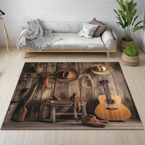Dpvbffx Western Rustikale Teppich Wohnzimmer Schlafzimmer, Vintage Bauernhaus Kurzflor Teppich 140x200 cm, Gitarre Holz Board Teppiche Antirutsch Weich Waschbare Teppiche Kinderzimmer Bettvorleger Dpvbffx Western Rustikale Teppich Wohnzimmer Schlafzimmer, Vintage Bauernhaus Kurzflor Teppich 140x200 cm, Gitarre Holz Board Teppiche Antirutsch Weich Waschbare Teppiche Kinderzimmer Bettvorleger von Dpvbffx