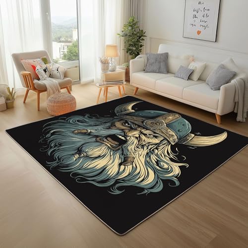 Dpvbffx Wikinger Krieger Fußmatte 40x60 cm, Viking Teppich Klein rutschfest, Nordische Mythos Teppich Kurzflor, Waschbarer Teppiche Gegend Schmutzfangmatte fur Innen Outdoor Eingang von Dpvbffx