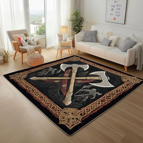 Dpvbffx Wikinger Teppich Groß 160x230 cm, Nordische Viking Waschbare Teppiche Antirutsch, Totem Krieger Axt Teppich Weich Kurzflor Fur Wohnzimmer Schlafzimmer Kinderzimmer Bettvorleger Dpvbffx Wikinger Teppich Groß 160x230 cm, Nordische Viking Waschbare Teppiche Antirutsch, Totem Krieger Axt Teppich Weich Kurzflor Fur Wohnzimmer Schlafzimmer Kinderzimmer Bettvorleger von Dpvbffx