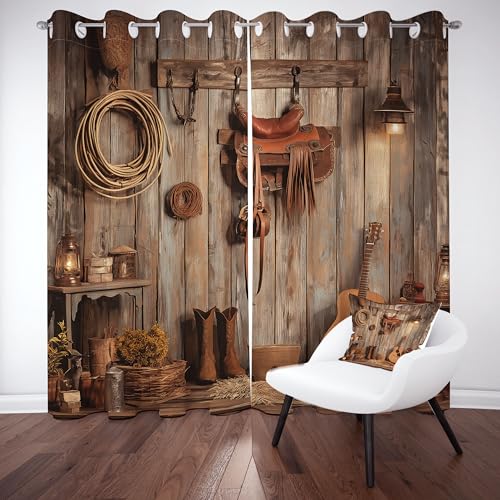 Dpvbffx Wild West Vorhang Blickdicht Schallschutz, Western Schlafzimmer Dekor Gardinen mit Ösen 2er Set 137x117 cm, Rustikale Bauernhaus Verdunklungsvorhänge Schlafzimmer, Curtains Living Room von Dpvbffx