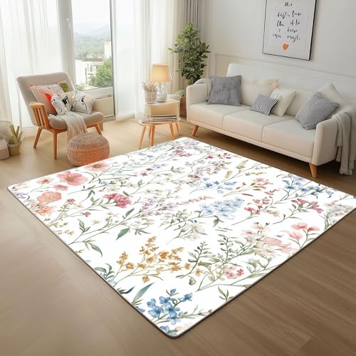 Dpvbffx Wildblumen Teppich Groß 160x230 cm, Landhaus Pflanzenmuster Waschbare Teppiche Antirutsch, Bauernhaus Botanisch Floral Teppich Kurzflor Fur Wohnzimmer Schlafzimmer Kinderzimmer Bettvorleger Dpvbffx Wildblumen Teppich Groß 160x230 cm, Landhaus Pflanzenmuster Waschbare Teppiche Antirutsch, Bauernhaus Botanisch Floral Teppich Kurzflor Fur Wohnzimmer Schlafzimmer Kinderzimmer Bettvorleger von Dpvbffx