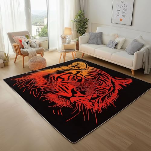 Dpvbffx Wildtier Tiger Teppich Groß 160x230 cm, Cool Tiermotiv Waschbare Teppiche Antirutsch, Schwarz Orange Teppich Weich Kurzflor Fur Wohnzimmer Schlafzimmer Kinderzimmer Bettvorleger Dpvbffx Wildtier Tiger Teppich Groß 160x230 cm, Cool Tiermotiv Waschbare Teppiche Antirutsch, Schwarz Orange Teppich Weich Kurzflor Fur Wohnzimmer Schlafzimmer Kinderzimmer Bettvorleger von Dpvbffx