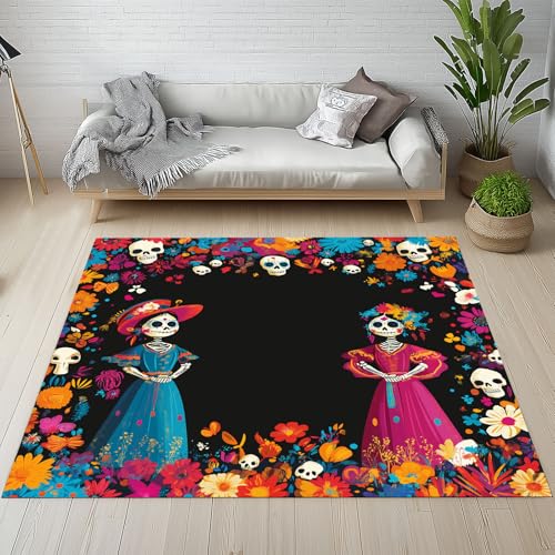 Dpvbffx Zucker Schädel Teppich Groß 160x230 cm, Bunt Blumen Skelett Waschbare Teppiche Antirutsch, Tag Der Toten Teppich Weich Kurzflor Fur Wohnzimmer Schlafzimmer Kinderzimmer Bettvorleger Dpvbffx Zucker Schädel Teppich Groß 160x230 cm, Bunt Blumen Skelett Waschbare Teppiche Antirutsch, Tag Der Toten Teppich Weich Kurzflor Fur Wohnzimmer Schlafzimmer Kinderzimmer Bettvorleger von Dpvbffx