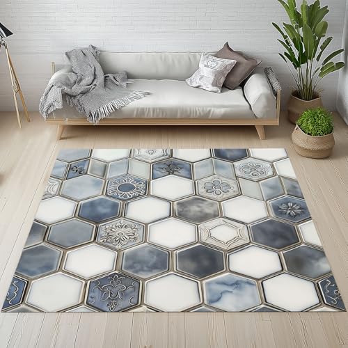 Hexagon Sechseck Teppich Wohnzimmer Schlafzimmer, Honeycomb Marmor Fliesen Kurzflor Teppich 140x200 cm, Geometrisch Honigwaben Teppiche Antirutsch Weich Waschbare Teppiche Kinderzimmer Bettvorleger Hexagon Sechseck Teppich Wohnzimmer Schlafzimmer, Honeycomb Marmor Fliesen Kurzflor Teppich 140x200 cm, Geometrisch Honigwaben Teppiche Antirutsch Weich Waschbare Teppiche Kinderzimmer Bettvorleger von Dpvbffx