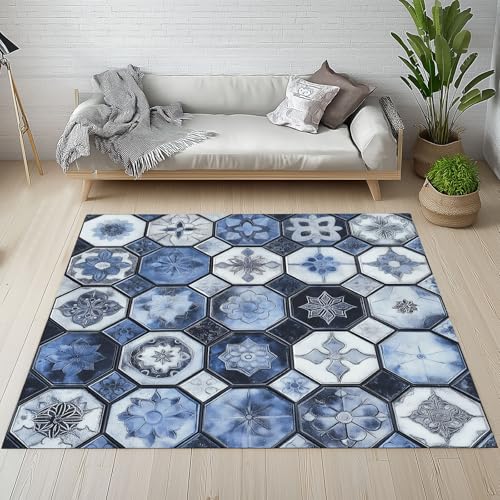 Honigwaben Geometrisch Teppich Wohnzimmer Schlafzimmer, Hexagon Sechseck Kurzflor Teppich 160x200 cm, Honeycomb Marmor Fliesen Teppiche Antirutsch Weich Waschbare Teppiche Kinderzimmer Bettvorleger von Dpvbffx